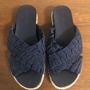NEW Navy 1State Rullfle Cross Espadrille Slides